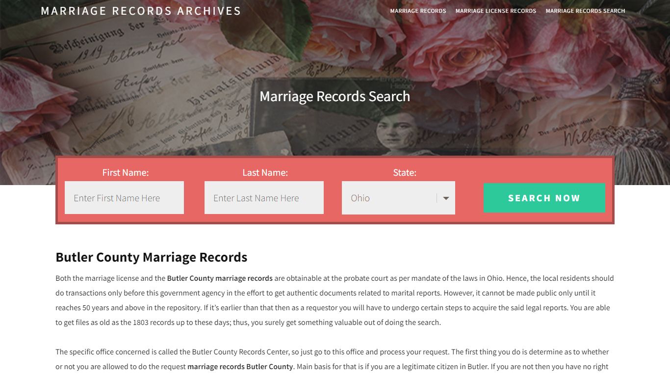 Butler County Marriage Records | Enter Name and Search ...