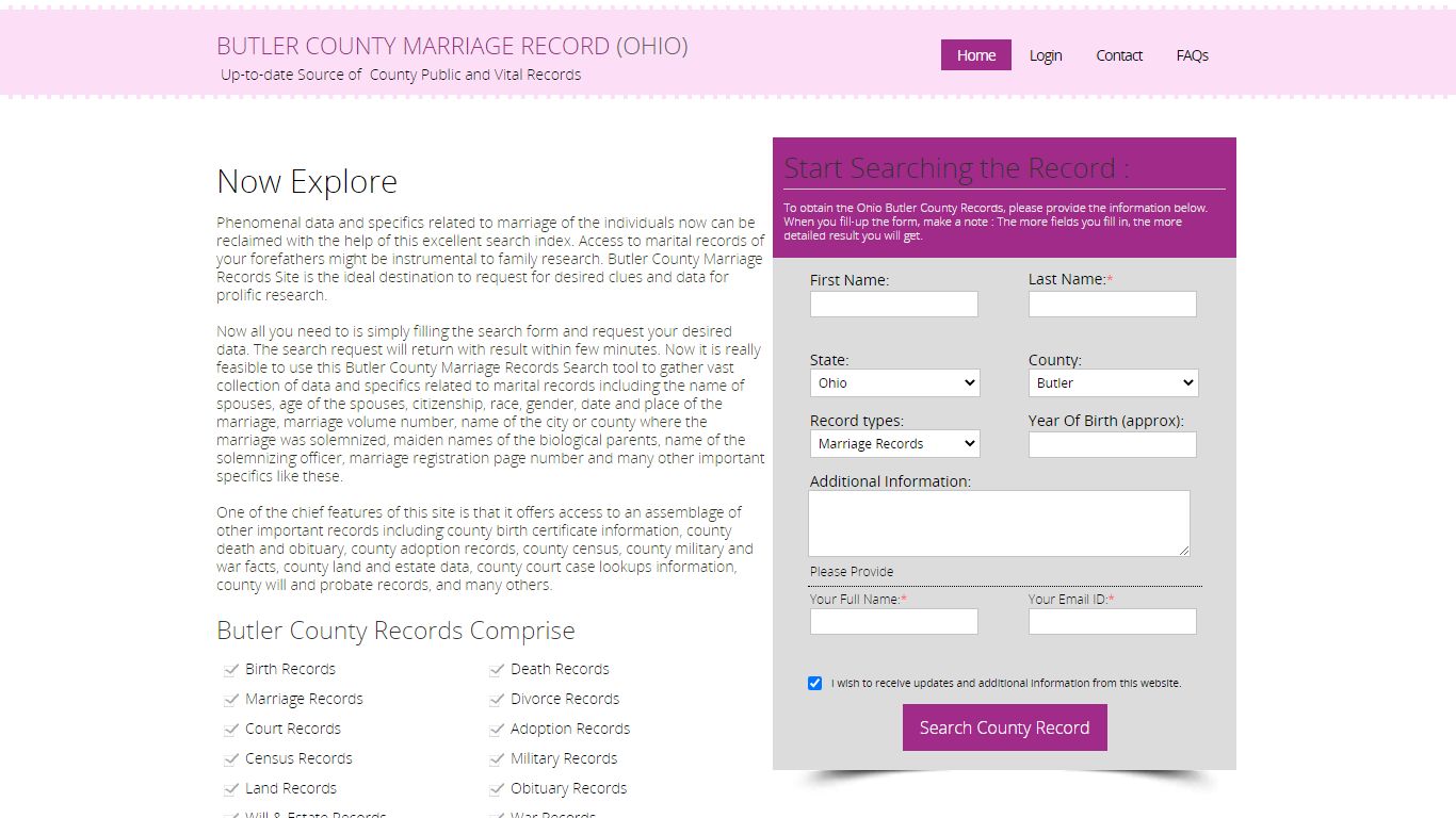 Public Marriage Records - Butler County, Ohio